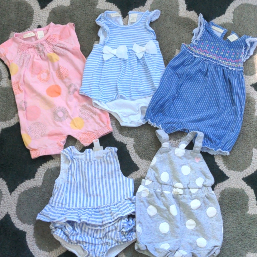 12 mo girl rompers dresses overalls bundle lot